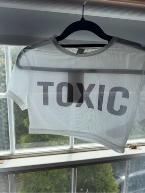 Muse White Sheer Crop Top with 'TOXIC' Print